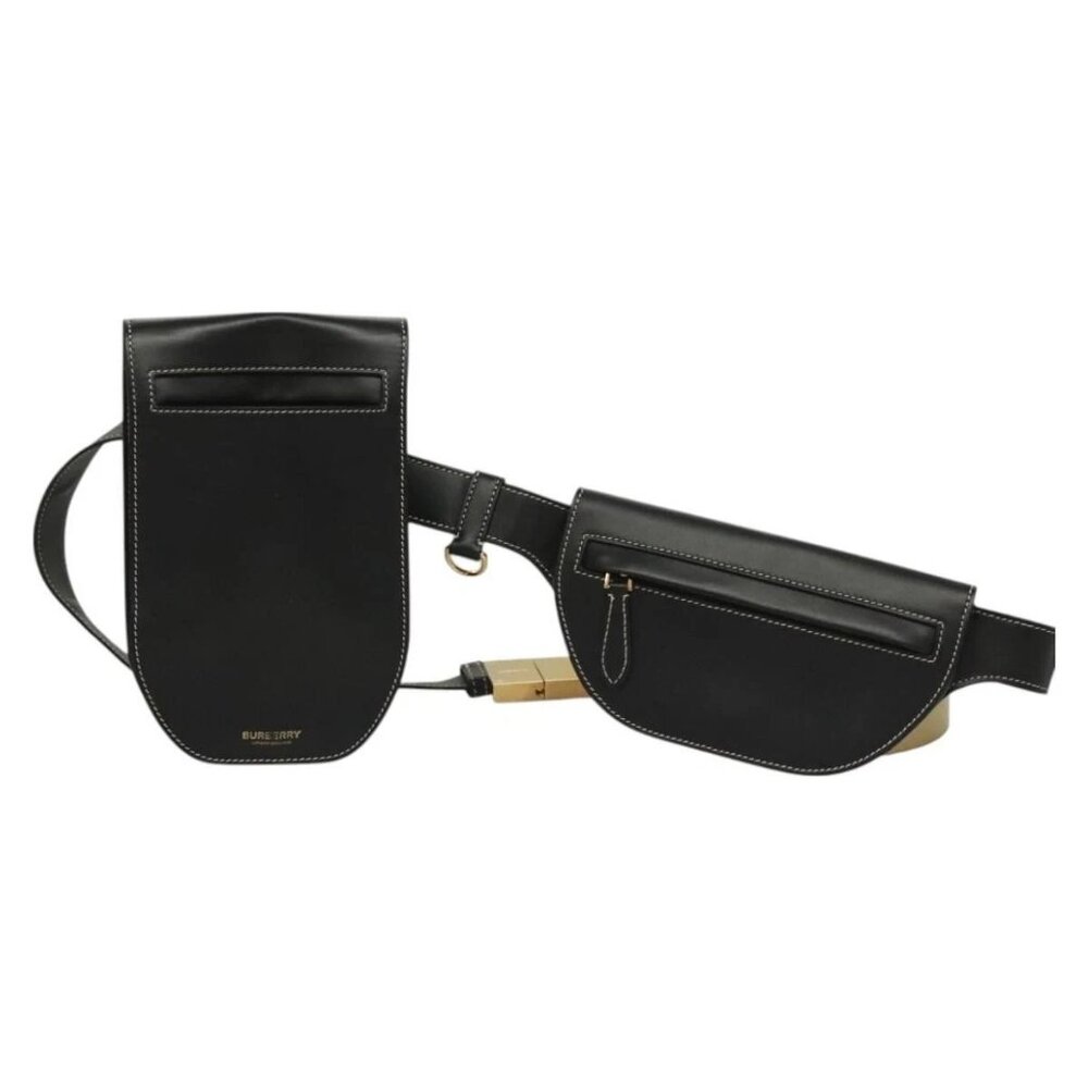 BURBERRY Waist Bag Leather Black Gold Auth bs27391 - Picture 11 of 16